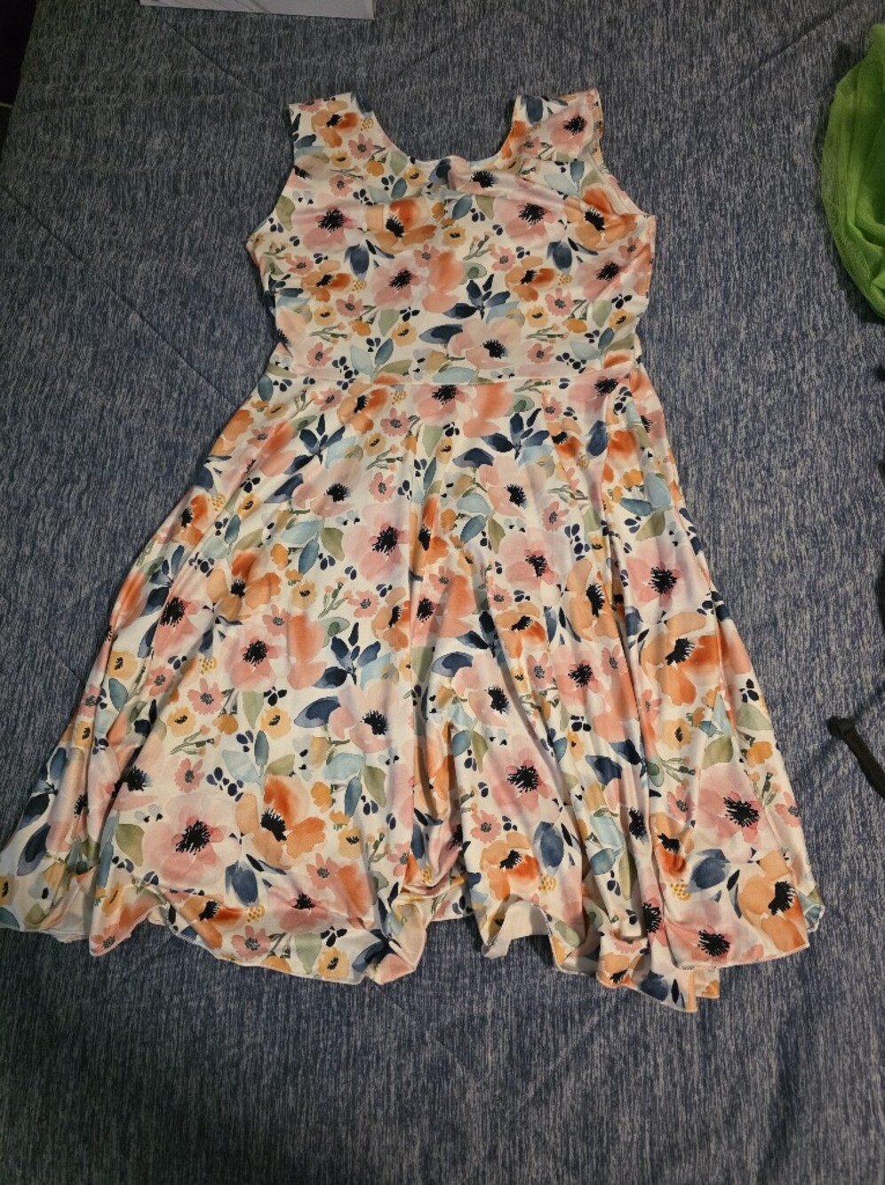 Girls Floral Pastel Maxi Dress with Blue & Peach Blooms
